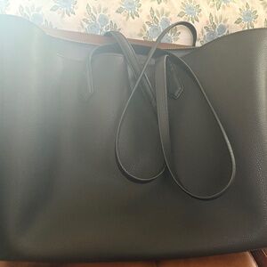 Quince Italian Leather Triple Compartment Shopper Tote Bag Black